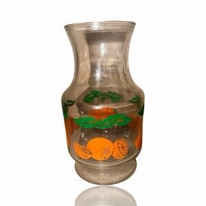 Anchor Hocking Orange Juice Glass Carafe Pitcher Orange & Leaf Design 1987